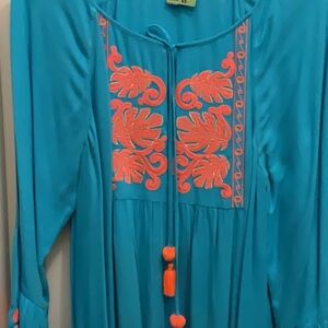 Blue Dress with Orange Embroidery Lilly Pulitzer